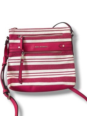Dana Buchman Pink Striped Everly Women's Crossbody Bag With 2 Front Pockets.